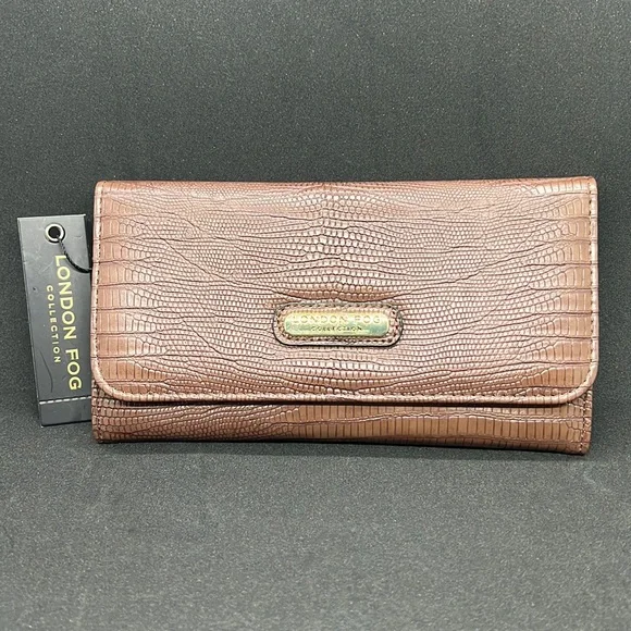 London Fog Bags London Fog Brown Lara Lizard Flap Wallet